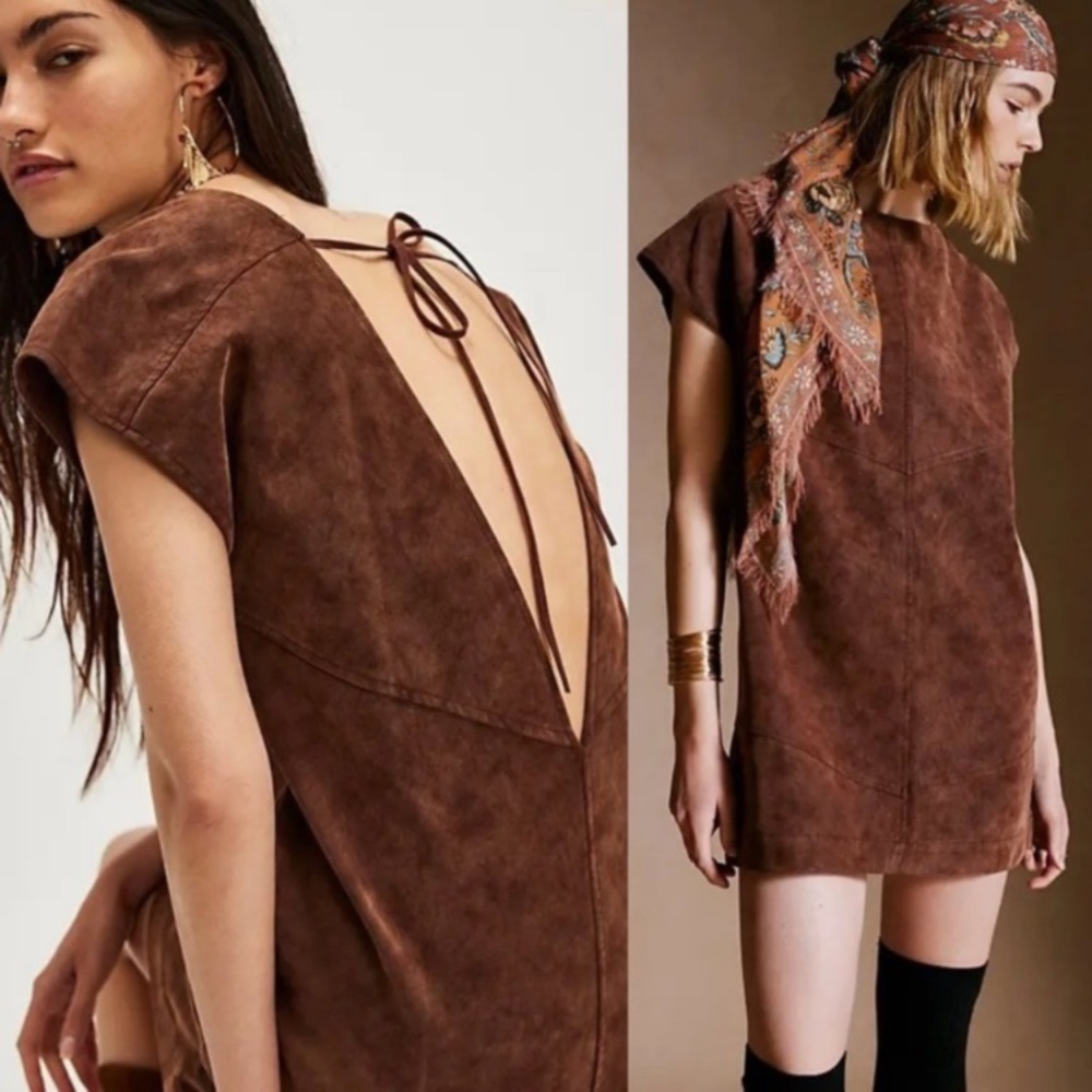 Free People Sawyer Mini Vegan Suede Dress Color: Chicory Coffee Size XL